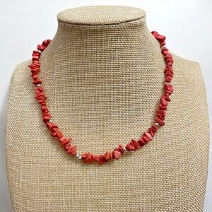 Vintage Red Coral Chip Beaded Necklace